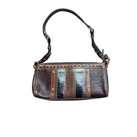Handbags - Brahmin Vintage Brown Leather Shoulder Hand Bag with Croc-Style Paneling